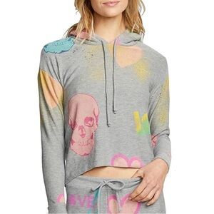 New Chaser Brand Love Skull Cozy Knit Cropped Hoodie | Size 1X